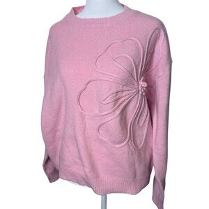 3D Sweater Pink Floral Appliqué Knit Medium Cottagecore Coquette Soft Girl